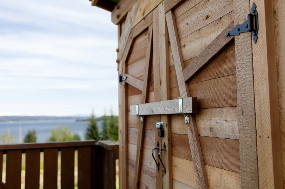 Handcrafted timber shed door detail